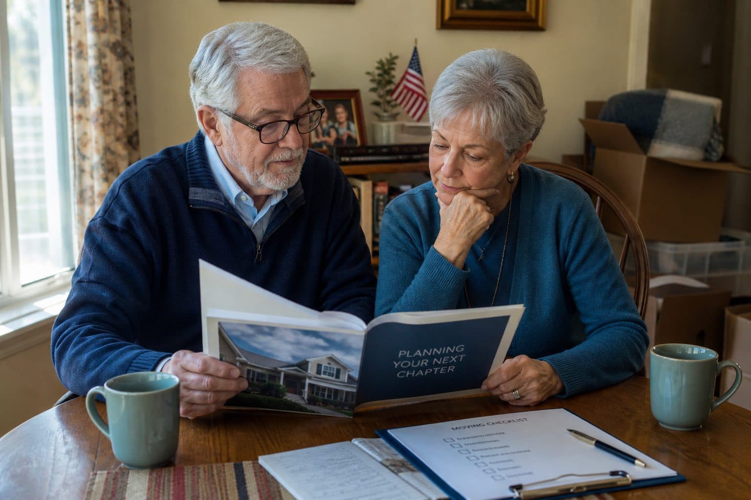 Senior American couple calmly planning a possible home transition